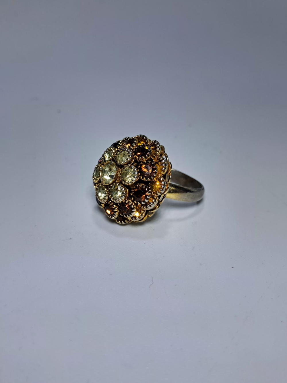 Vintage Judy Lee Amber Rhinestone Cluster Ring Adjustable - Picture 3 of 9